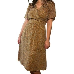 Piper Scoot Dress Womens XXL Brown Yellow Floral Short Sleeve Cottagecore Boho